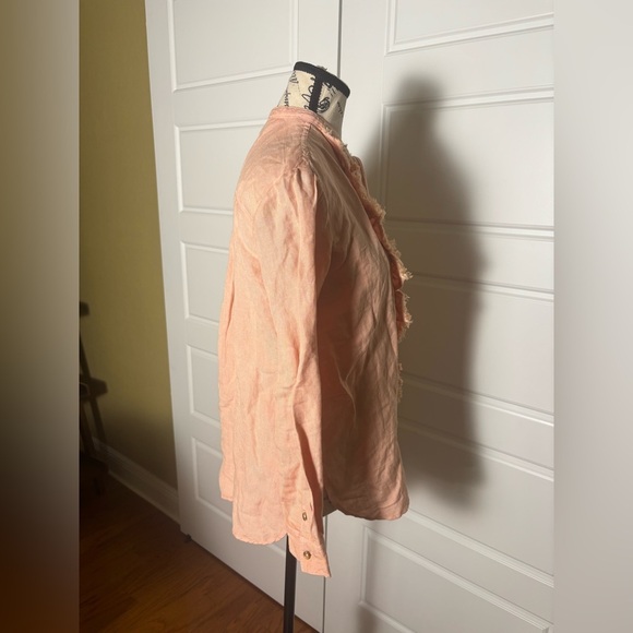 Pilcro Anthropologie Peachy Pink Placket Linen Ruffle Button Down Blouse XXS - Picture 5 of 8